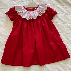 The Proper Peony magnolia red Christmas holiday dress. 12 month